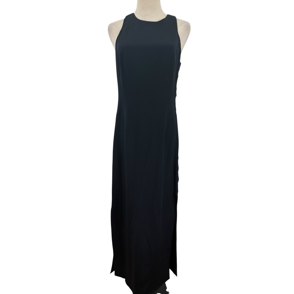 Vtg‎ 90s Niteline Della Roufogali Dress 8 Black Silk  Maxi Cut Out LBD Going out